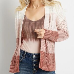 NWT Maurices Pink Colorblock Cable Knit Open Front Striped Sweater Cardigan